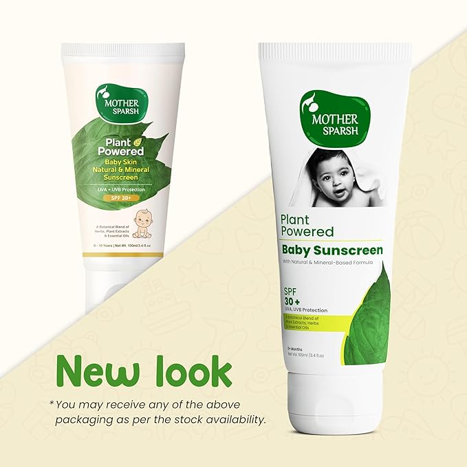 Mother Sparsh Natural Baby Sunscreen Lotion with Organic Ingredients, SPF 30+, Plant derived 95% Bio Based Ingredients - UVA/UVB Protection, 100ml