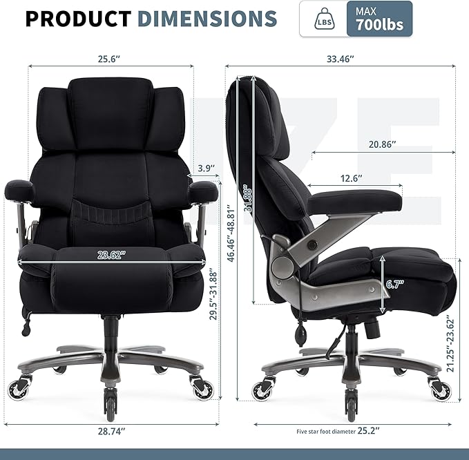 Big and Tall Office Chair 700lbs- High Back Executive Computer Desk Chair with 3D Flip-Up Arms, Adjustable Lumbar Support, Extra Wide Plus Size Seat, Heavy Duty Metal Base & Quiet Rubber Wheels