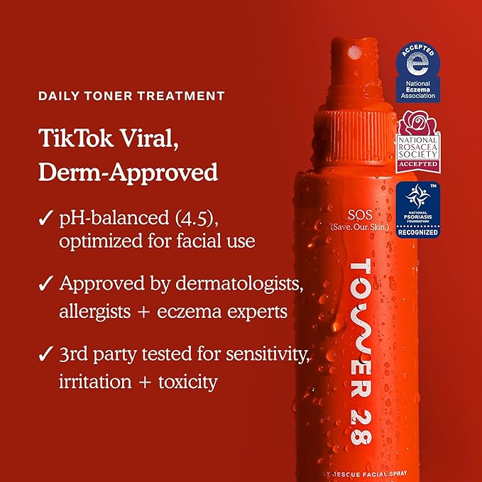 Tower 28 SOS Skin Care Set - Facial Spray (1 Oz) + Balancing Gel Cleanser (150 ML) - Hypochlorous Acid Spray to Calm Irritation + Redness + Soothing Face Wash for Sensitive Skin (2 Count)