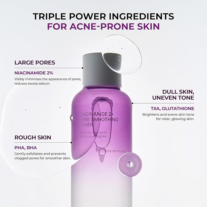 JUMISO Niacinamide 2% + PHA/BHA Pore Smoothing Toner (205ml/6.93 fl oz), 1% TXA + Glutathione, Glass Skin Prep, Gentle Exfoliation for Textured Skin, Unscented, Korean Skincare