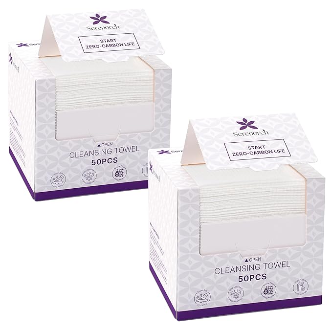 Disposable Face Towels (100 Count) – XL 10"x12" Ultra Thick Facial Cleansing Cloths – Soft Biodegradable Dry Wipes for Sensitive Skin – Lint-Free Makeup Remover Towelettes for Daily Skincare