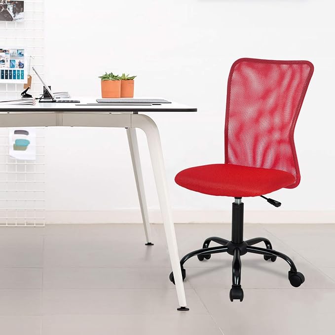 FDW Home Office Chair Mid Back Mesh Desk Chair Armless Computer Ergonomic Task Rolling Swivel Chair Back Support Adjustable Modern with Lumbar Support,Red