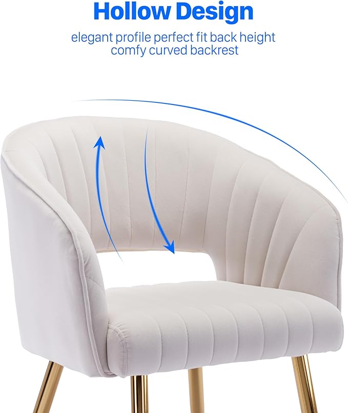 Home Office Chair Velvet Desk Chair Accent Armchair Upholstered Modern Tufted Chairs with Gold Legs for Girls Women Ergonomic Study Seat Computer Task Stools for Living Room(Cream)