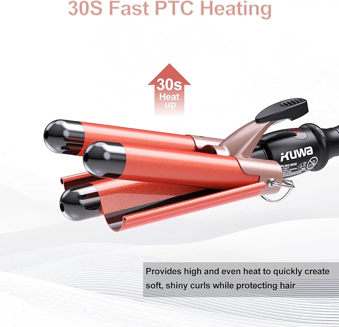 kuwa Crimper Hair Tool,3 Barrel Curling Iron,hairCrimper for Women,Hair Waver with LCD Temperature Display,Long-Lasting Natural Tight Waves