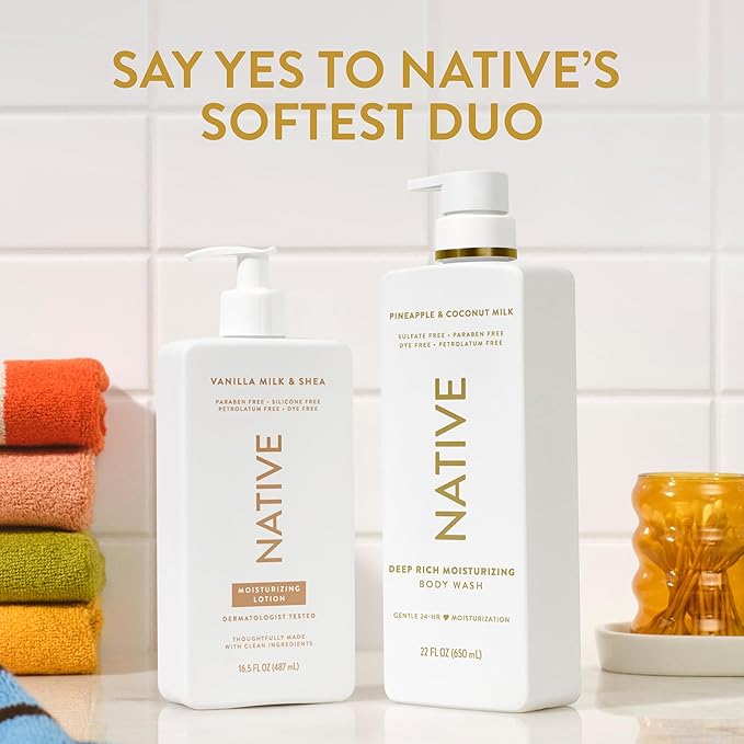 Native Moisturizing Body Wash, Pineapple & Coconut Milk, 24-Hour Hydration for Dry & Sensitive Skin, Made with Real Shea Butter, Sulfate & Paraben Free, 22 oz