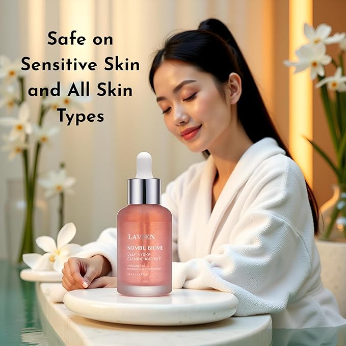 Lavien Deep Hydra Calming Ampoule - Kombu Biome Facial Serum, Ultra Moisturizer, Hydration, Nourishment, All Skin Types, Triple Hyaluronic Acid - 1.69 Fl Oz (50ml) Bottle