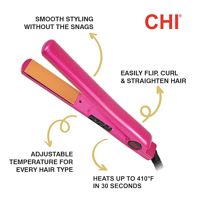 CHI Tourmaline Ceramic Flat Iron Hair Straightener 1", Professional Hair Styling Tool for Silky Smooth Hair, Frizz Control & Curling, Pure Pink 1" Plates