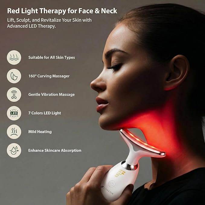 Eden & Elm - Face & Neck Sculpting Massager – 7 Color LED Beauty Tool for Firm-Looking Skin, Jawline Contouring & Daily Lift Routine – Ergonomic Curved Wireless Skincare Device