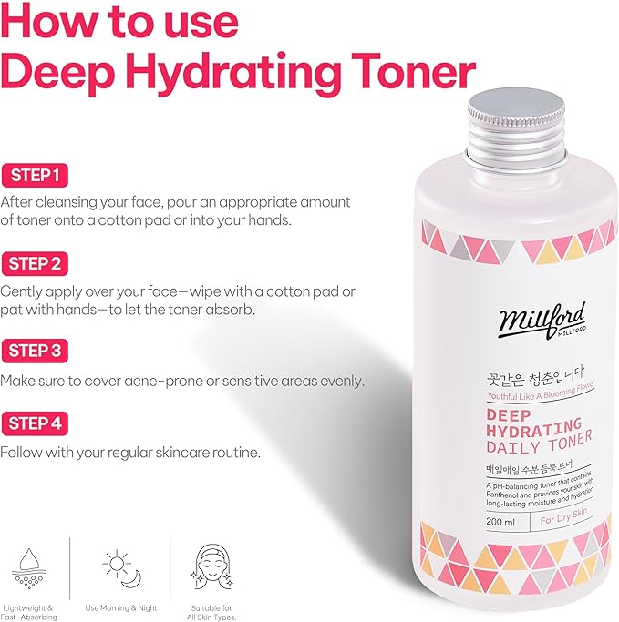 Deep Hydrating Daily Toner 6.76 fl oz (200 ml) - pH-Balancing, Alcohol-Free & Fragrance-Free Toner with Panthenol (Vitamin B5) & Betaine to Strengthen Moisture Barrier, Korean Skincare