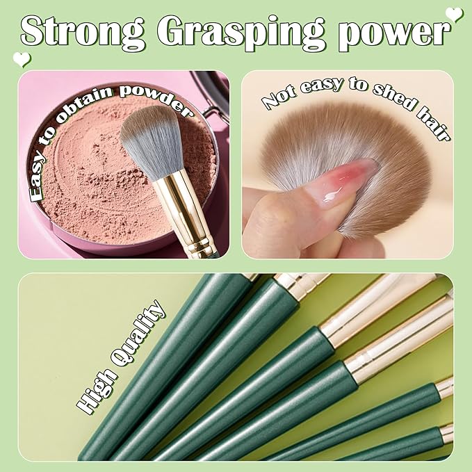 Makeup Brush Set, 42Pcs Makeup Tool Set Premium Synthetic Foundation Concealers Powder Eye Shadows Makeup Brushes Kit for for Beginner Professional, Green