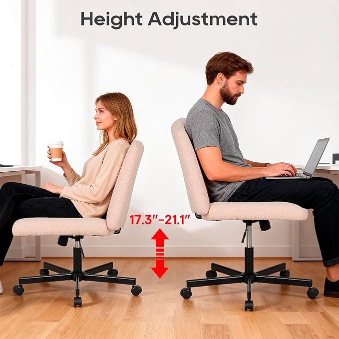 PayLessHere Criss Cross Chair Wide, Armless Office Desk Chair,Backrest Vanity Chair with Wheels 360 Swivel, Height Adjustable for Home Office, Home Office Pink