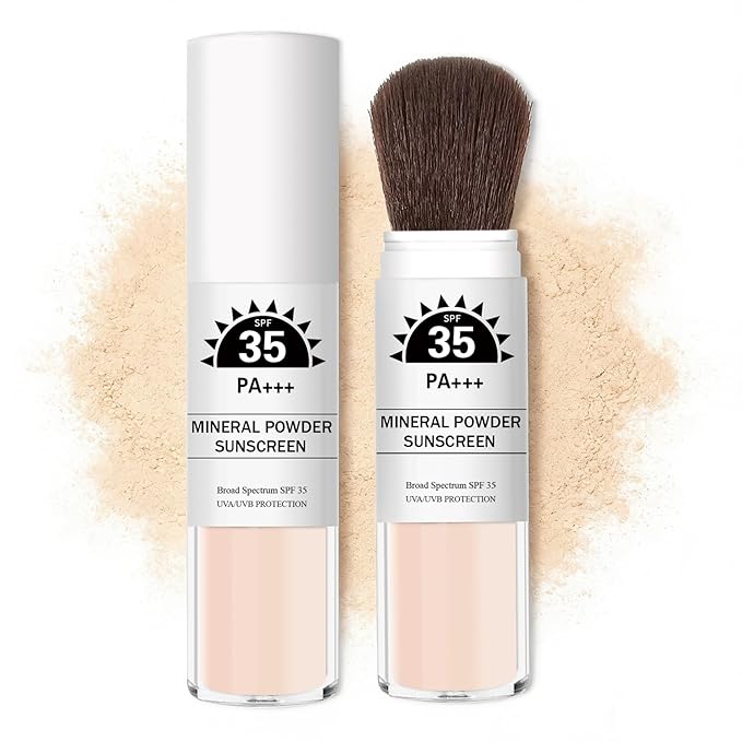 Mineral Powder Sunscreen for Face & Scalp SPF 35 Brush Sunscreen Setting Powder Oil Control Long Lasting Matte Finish Lightweight Loose Powder for All Skin Tones Types - 01 Translucent