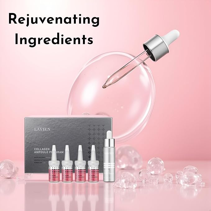 Lavien Collagen Ampoule Program (Pink) - Skin Elasticity, Low Molecule Collagen, Skin Aging Improvement, All Skin Types - 30 ml Buster Bottle, 4-200 mg Collagen with Dropper