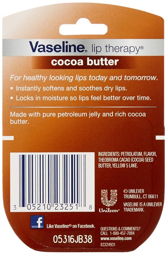 Vaseline Lip Therapy Cocoa Butter, .25 oz (Pack of 9)
