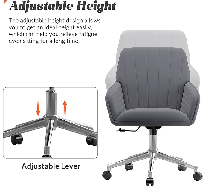 YISHENG Velvet Office Desk Chair with Silver Base, with Wheels,Modern Height Adjustable 360 Degree Swivel Upholstered Vanity Chairs with Arms for Living Room Bedroom,Gray