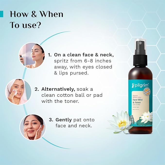 Pilgrim White Lotus Face Mist & Toner | Hydrating & Revitalizing Skin with Witch Hazel & Camellia | Refreshes, Soothes & Restores | All Skin Types | 3.38 Fl Oz (100ml)