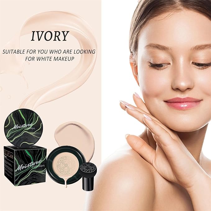 Air Cushion Foundation - 2-in-1 CC & BB Cream for Mature Skin, Moisturizing Concealer with Brightening & Long-Lasting Formula for All Skin Types (Ivory)