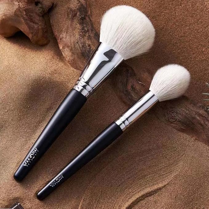 12 Pieces Premium Goat Hair Makeup Brush Set Nature Hair Bristles for Flawless Powder Application Durable Copper Ferrules Includes Eco-Friendly Kraft Paper Storage Case and Elegant Gift Box