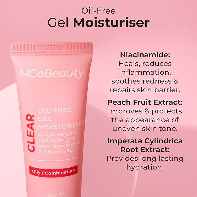 MCoBeauty - Clear Oil-Free Gel Face Moisturizer - Lightweight Hydrating Gel for Balanced, Shine-Free Skin - Vegan, Cruelty Free Skin Care - Facial Moisturizer for Oily Skin