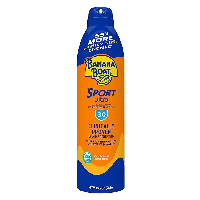 Banana Boat Sport Ultra SPF 30 Sunscreen Spray, 9.5oz, Banana Boat Sunscreen Spray SPF 30, Oxybenzone Free Sunscreen, Spray On Sunscreen, Water Resistant Sunscreen, Family Size Sunscreen, 9.5oz