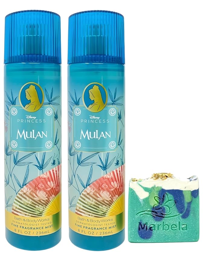 Bath & Body Works Limited Edition Princess Collection Mulan 2 Fine Fragrance Mists with an Aloe Vera Bar Soap