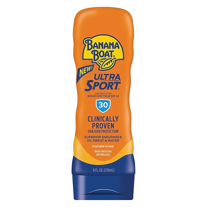 Banana Boat Sport SPF 30 Sunscreen Lotion 8oz and Kids Sport Sunscreen Stick SPF 50 0.5oz Bundle
