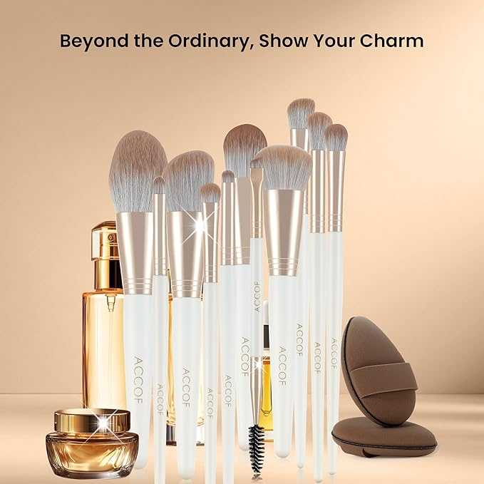 Makeup Brush Set Pearlescent Handles, 14Pcs Vegan Makeup Brushes Synthetic Bristles for Powder Foundation Concealer Blush Contour Eye Shadow Blending,Cruelty-Free,Comestic Brushes with Case