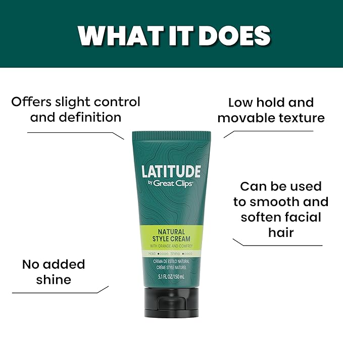 GREAT CLIPS LATITUDE Natural Style Cream | Hair Gel for Men | Low Hold + Low Shine | 5.1oz | Packaging May Vary