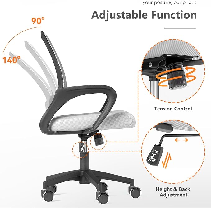 Home Office Chair, Ergonomic Mid-Back Mesh Desk Chair with Lumbar Support, Adjustable Swivel Rolling Design, Comfy Armrest for Work, Study, Gaming, Vanity (White, Double Chair)