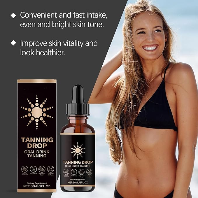 Tanning Drops To Drink, 2Fl Oz Sunless Tanning Drops, Bronzing Tanner for Face and Body, Long-Lasting Tans Without Sun, Enhancing Natural Skin Tone for Adult All Skin Types
