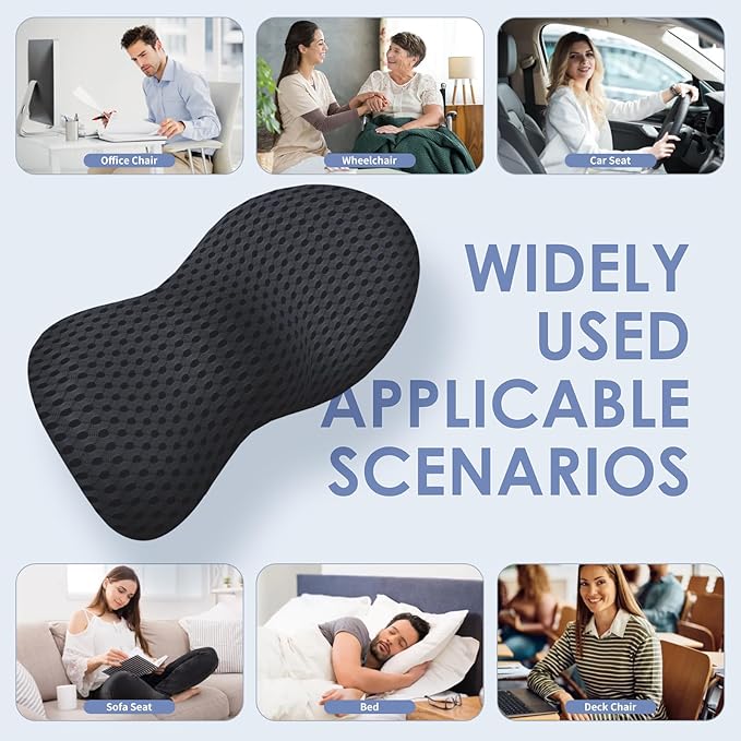 Lumbar Support Pillow Ergonomic Memory Foam Lumbar Pillow, Relieve Back Pain, CMFY Breathable & Detachable & Washable, Neo Cushion Lower Back Pillow for Office Chairs, Car Seats (Black)