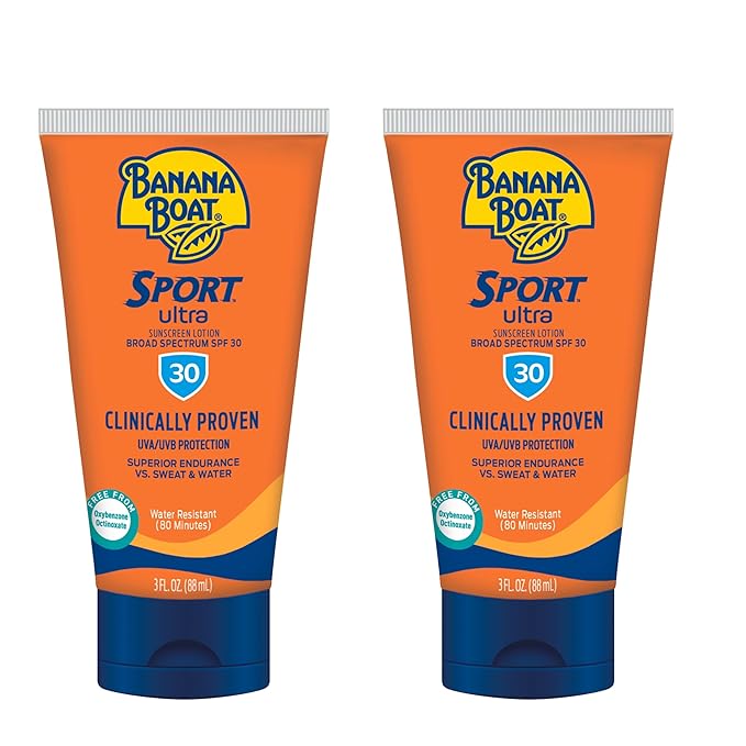 Banana Boat Sport Ultra Sunscreen Lotion SPF 30 Travel Size 3oz Twin Pack and Sport Ultra SPF 50 Sunscreen Spray Twin Pack