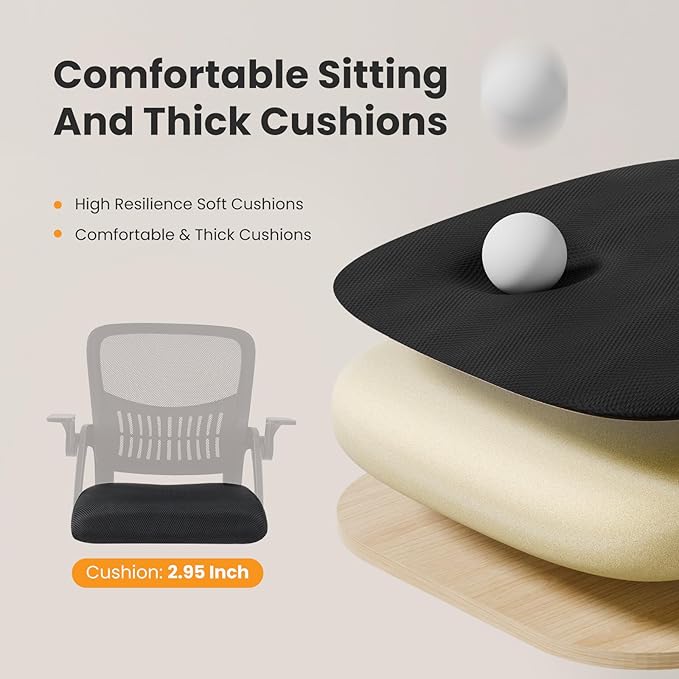 NEWBULIG Office Chair - Ergonomic Desk Chair with Lumbar Support, Mesh Computer Executive Rolling Chairs, Swivel Task Chairs with Wheels, Comfy Flip-up Arms for Bedroom, Study, Student Black