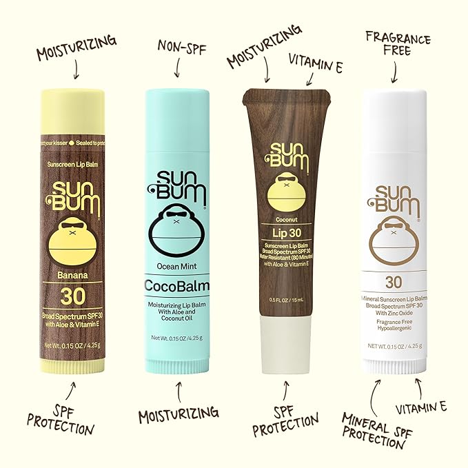 Sun Bum SPF 30 Mineral Sunscreen Lip Balm - Hawaii Act 104 Compliant (Octinoxate & Oxybenzone Free) - Zinc-Based Broad Spectrum UVA/UVB Lip Protection - 0.15 oz Stick (Pack of 3)