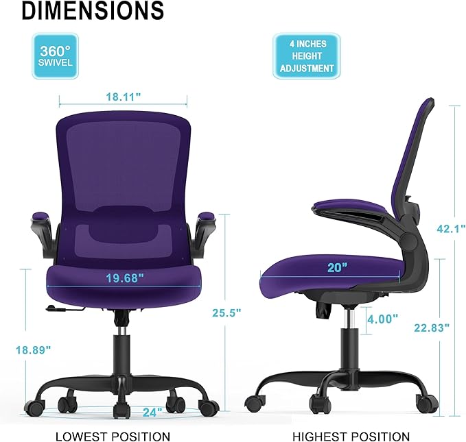 Mimoglad Office Chair, Ergonomic Desk Chair with Adjustable Lumbar Support, High Back Mesh Computer Chair with Flip-up Armrests- Task Chairs, Executive Chair for Home Office