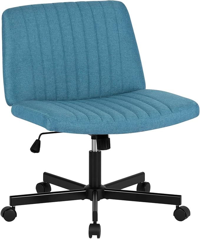 PayLessHere Criss Cross Chair Wide, Armless Office Desk Chair,Backrest Vanity Chair with Wheels 360 Swivel, Height Adjustable for Home Office, Home Office Blue
