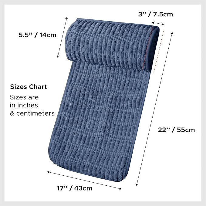 WdFour Headrest, Neckroll Pillow, Support Cushions for Neck, Back or Foot for Sofas, Recliners, Office Chairs, Massage Chairs, Neck Pain Relief and Cervical Support. (Navy Blue, 17" Wx2.7 D)