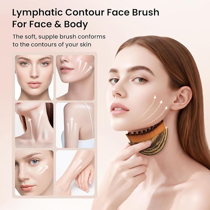 Lymphatic Contour Face Brush for Lymphatic Drainage & Facial Sculpting, Depuffing Tool for Makeup Prep and Self-Care, Boosts Circulation and Skincare Absorption (2-Piece Face Brush) Medium