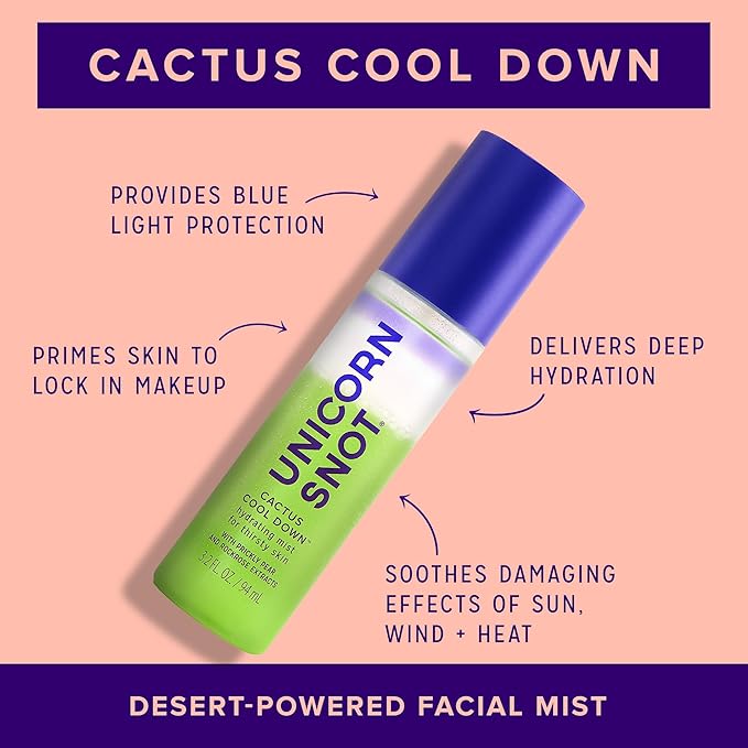 Unicorn Snot Cactus Cool Down™ After Sun Soothing Spray - Hydrating Facial Mist, Makeup Primer & Blue Light Shield – Cooling Spray with Aloe, Jojoba & Prickly Pear