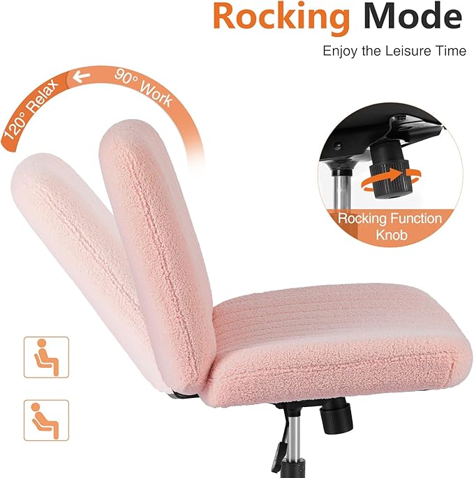 Sweetcrispy Criss Cross Chair Legged, Armless Office Swivel Desk Chair No Wheels, Vanity Height Adjustable Wide Seat Comfy Cute Computer Task Seating for Home Bedroom