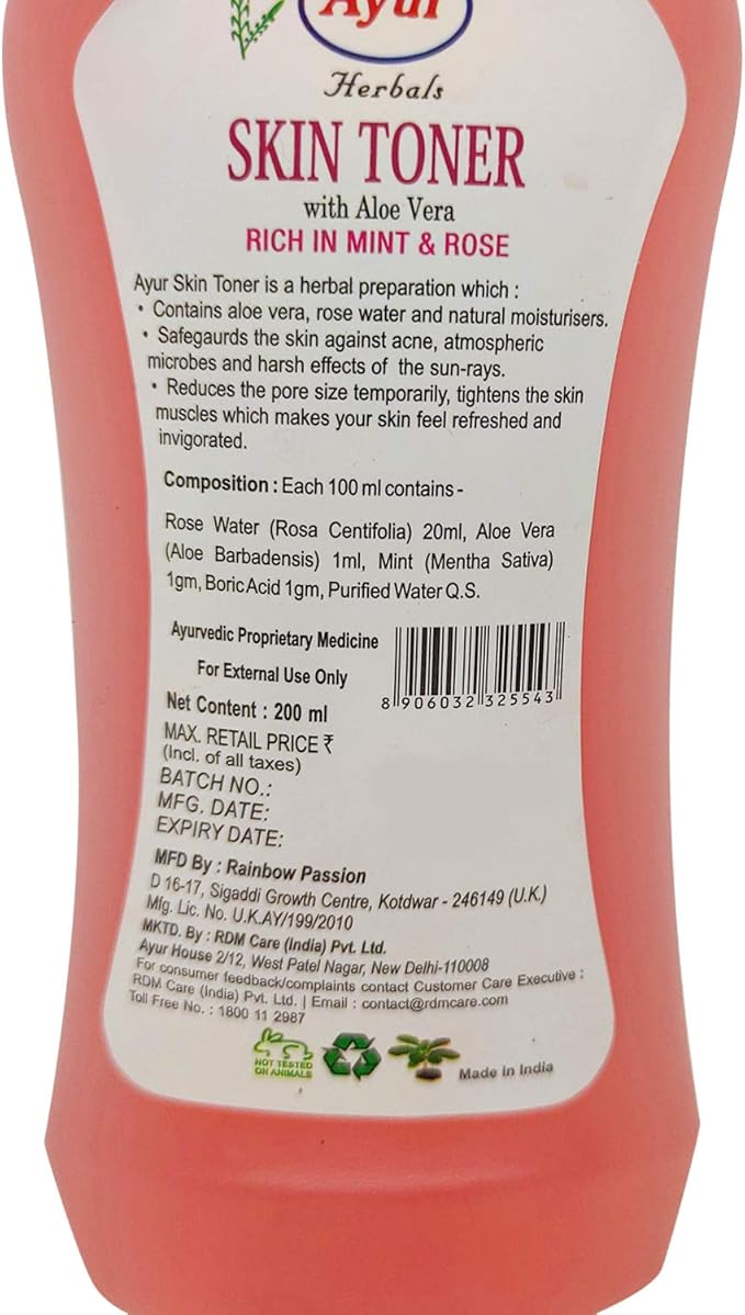 Ayur Herbals Skin Toner With Aloevera, 200ml Lotion,Pack of 1