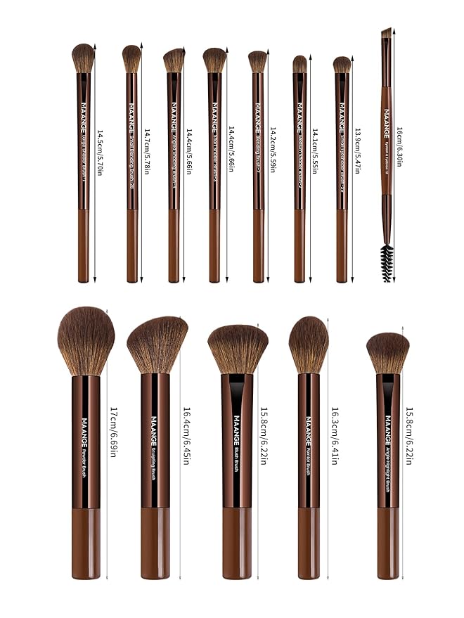 MAANGE 13 PCS Makeup Brushes Professional Make Up Brushes Premium Synthetic Powder Concealers Brushes Travel Makeup Brush Set with Case (Brown)