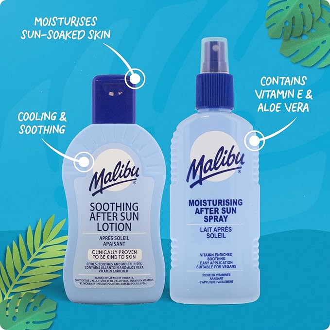 Malibu After Sun Lotion 13.5 fl oz – Cooling Aloe Vera & Vitamin E Moisturizer for Sunburn Relief, Hydrating Post Sun Care for Face & Body, Fast-Absorbing, Made in UK