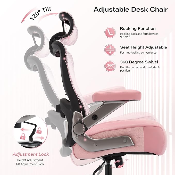 Big and Tall Office Chair 600lbs with 3D Flip Arms, Heavy Duty Large Executive Computer Desk Chair Ergonomic Mesh High Back Plus Size Chair for Adults