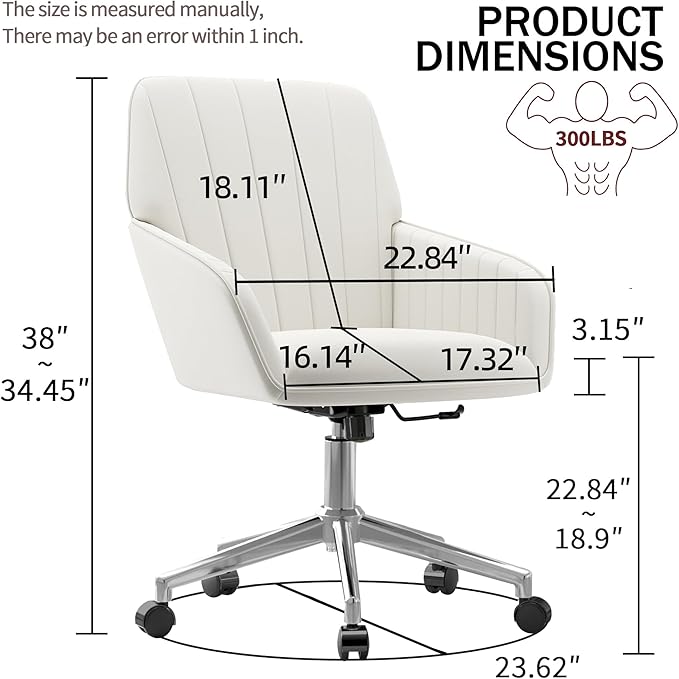 YISHENG Velvet Office Desk Chair with Silver Base, with Wheels,Modern Height Adjustable 360 Degree Swivel Upholstered Vanity Chairs with Arms for Living Room Bedroom,Cream