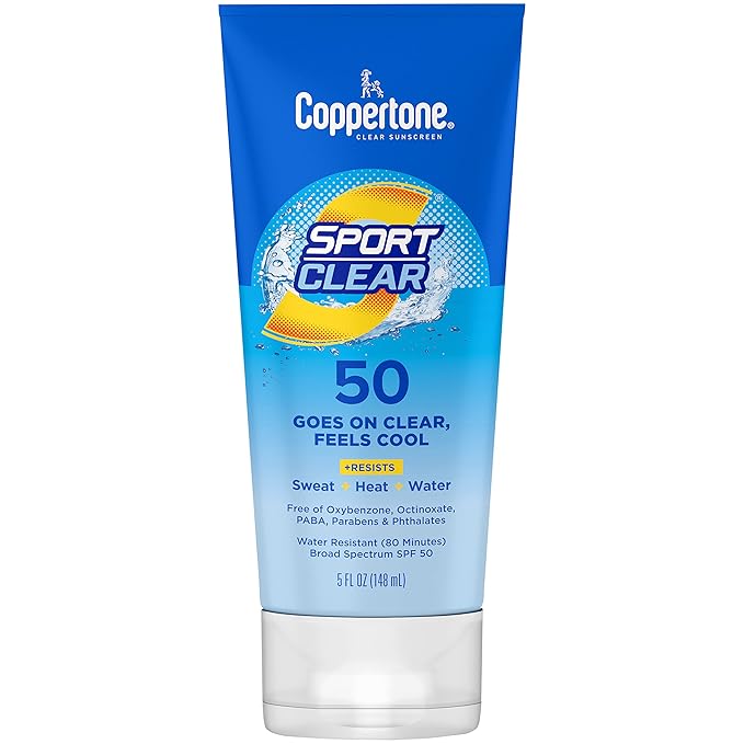 Coppertone Sport Clear SPF 50 Sunscreen Lotion, Water Resistant, Non-Greasy, Broad Spectrum UVA/UVB Protection, Clean, Cool, 5 Ounce