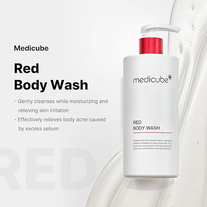 medicube red glow body essentials: Red Body Peeling Shot Body Spray Cleanser and Red Body Wash