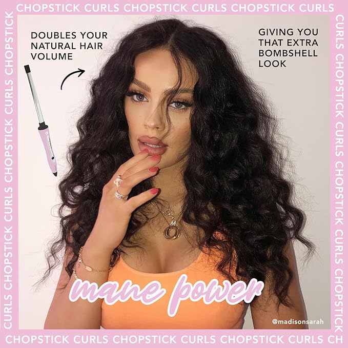 CHOPSTICK STYLER Cheeky, Professional Curling Wand, 5 Variable Temperatures, 0.6” x 0.4” Chunkier Rectangular Titanium Barrel for Long Lasting, Natural, Voluminous Chopstick Mermaid Curls