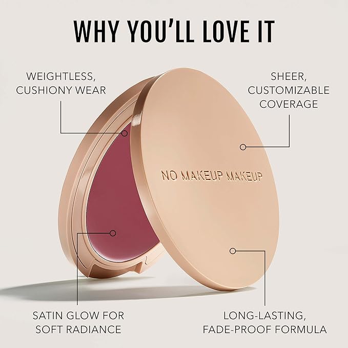 No Makeup Makeup Blush & Lip Duo with Blush Brush, Second-Skin Cream-Balm Formula Delivers a Long-Lasting Sheer Wash of Color, Buildable Coverage, Semi-Matte Finish, Includes Angled Brush, Plum