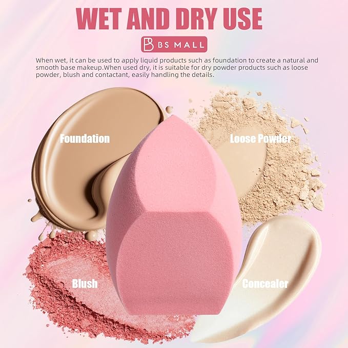 BS-MALL Makeup Brush Set 21 Pcs With Powder Brush, Concealer Brush, Eyeshadow Brush & Blush Brush - Includes 2 Pcs Big Blending Sponge & Stylish Travel Makeup Brush Case For Flawless Application